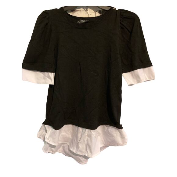 Laundry by Shelli Segal Twofer Sweater Top Medium Black & White NEW Puff Sleeve - Picture 1 of 8